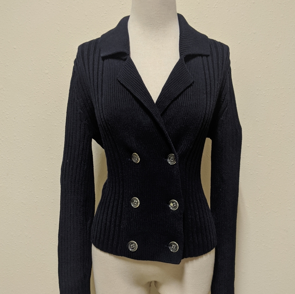 Issac Mizrahi dark blue sweater buttons small